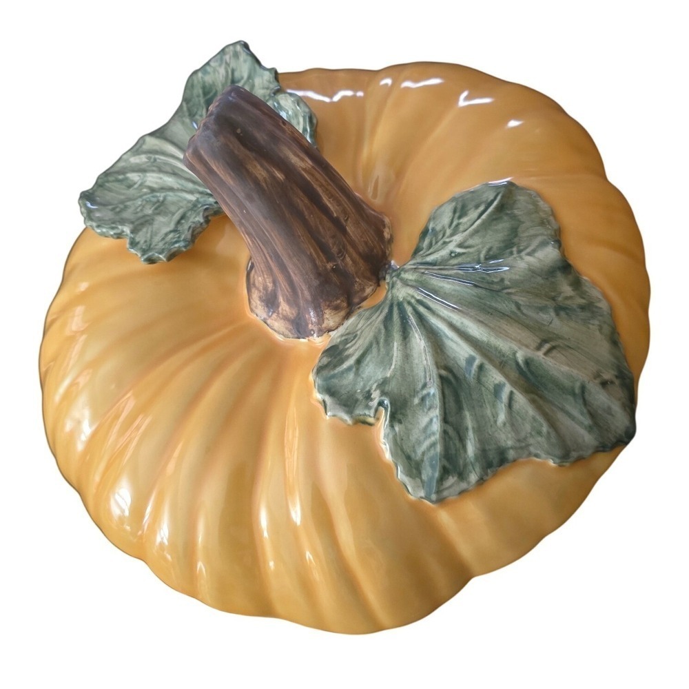 Williams Sonoma Pumpkin Tureen Lidded Serving Bowl Orange Ceramic Fall Harvest - Picture 6 of 11